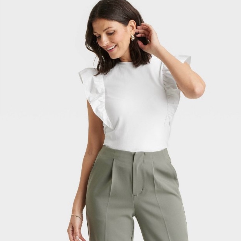 White Flutter Sleeve Blouse